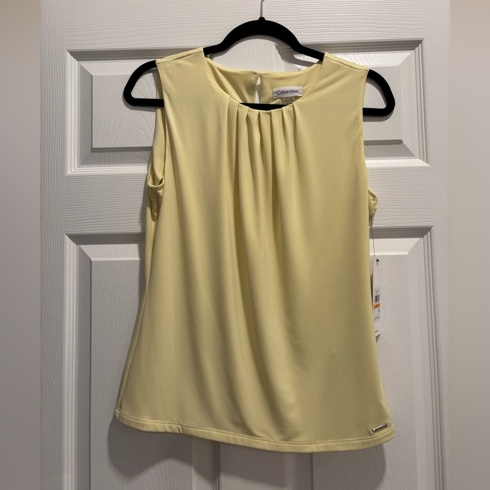 Calvin Klein Pale Yellow Pleated Neck Sleeveless top